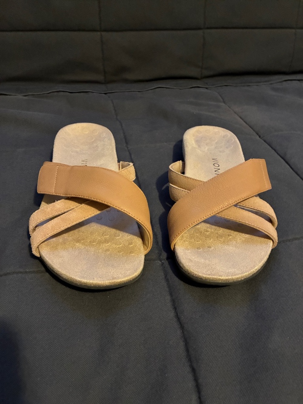 Vionic Tan Crisscross Slide Sandals